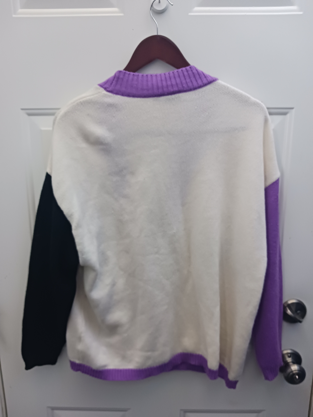 Oversized Cream & Purple Graphic Cardigan Sweater - The Nightmare Collection - Picture 8 of 10